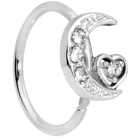 20G 5/16 Clear CZ Gem Moon Heart Nose Hoop