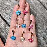 Clear Gem Aqua Rose Reversible Belly Ring