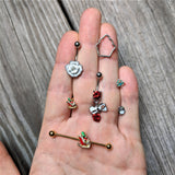 14G Clear Gem Gold Tone Sleigh Christmas Industrial Barbell 38mm