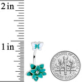 Clear Gem Aqua Flower Butterfly Double Mount Belly Ring