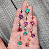 Clear Gem Aqua Flower Butterfly Double Mount Belly Ring