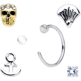 20G 1/4 5/16 Clear CZ Gem Shell Nautical Hoop Nose Bone Set of 6
