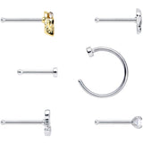 20G 1/4 5/16 Clear CZ Gem Shell Nautical Hoop Nose Bone Set of 6