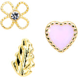 20G 1/4 Clear Gem Pink Heart Flower Feather Nose Bone Set of 3