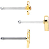 20G 1/4 Clear Gem Pink Heart Flower Feather Nose Bone Set of 3