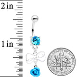 Aqua Gem Bow Rose Flower Dangle Belly Ring