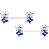 14G 1/2 Dark Blue CZ Gem Butterfly Barbell Nipple Ring Set