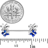14G 1/2 Dark Blue CZ Gem Butterfly Barbell Nipple Ring Set