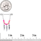 14G 1/2 Pink Peach Bead Feather Dangle Nipple Ring Set