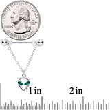 14G 1/2 Green Gem UFO Space Alien Dangle Nipple Ring Set