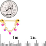 14G 3/4 Aurora Gem Gold Tone Chain Dangle Nipple Ring Set