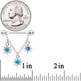 14G 1/2 Aqua Gem Trio Stars Chain Dangle Nipple Ring Set