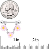 14G 18mm Pink Yellow Flower Cluster Chain Dangle Nipple Ring Set