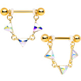 14G 3/4 Aurora Gem Gold Tone Triangle Dangle Nipple Ring Set