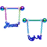 14G 18mm Rainbow Love Forever Chain Dangle Nipple Ring Set