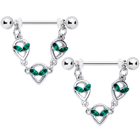 14G 1/2 Green Gem Trio UFO Space Alien Dangle Nipple Ring Set