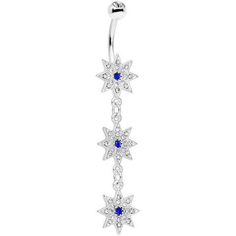 Clear Blue Gem Triple Star Dangle Belly Ring