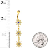 Clear Blue Gem Gold Tone Triple Star Dangle Belly Ring