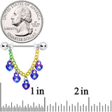 14G 11/16 Clear Gem Rainbow Padlock Heart Dangle Nipple Ring Set