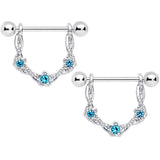 14G 3/4 Aqua Gem Knotted Flower Dangle Nipple Ring Set