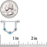 14G 3/4 Aqua Gem Knotted Flower Dangle Nipple Ring Set