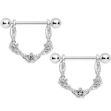 14G 3/4 Clear Gem Knotted Flower Dangle Nipple Ring Set