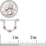 14G 3/4 Pink Gem Knotted Flower Dangle Nipple Ring Set