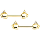 14G 9/16 Clear Gem Gold Tone Hot Cocoa Barbell Nipple Ring Set