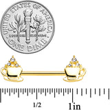 14G 9/16 Clear Gem Gold Tone Hot Cocoa Barbell Nipple Ring Set