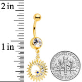 Clear Blue Gem Gold Tone Moon Sun Star Dangle Belly Ring