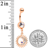 Clear Blue Gem Rose Gold Tone Moon Sun Star Dangle Belly Ring