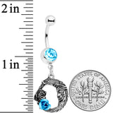 Aqua Gem Rose Flower Moon Dangle Belly Ring