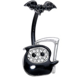 Clear Gem Black Bat Grim Reaper Halloween Double Mount Belly Ring