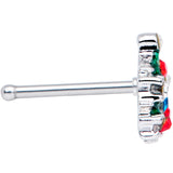 20G 1/4 Clear Blue Red Gem Christmas Tree Nose Bone