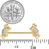 14G 9/16 Clear Aqua Gem Gold Tone Mouse Barbell Nipple Ring Set