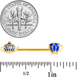 14G 9/16 Gold Tone Blue Teapot Teacups Barbell Nipple Ring Set