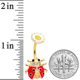 Clear Black Gem Gold Tone Ladybug Flower Double Mount Belly Ring