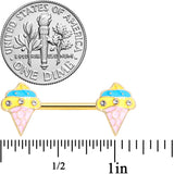 14G 9/16 Clear Gem Gold Tone Ice Cream Cone Nipple Ring Set