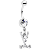Clear CZ Gem Crossed Golf Clubs Dangle Belly Ring