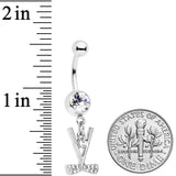 Clear CZ Gem Crossed Golf Clubs Dangle Belly Ring
