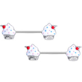 14G 9/16 Red White Sprinkle Cherry Cupcake Barbell Nipple Ring Set