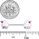 14G 9/16 Red White Sprinkle Cherry Cupcake Barbell Nipple Ring Set