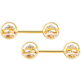 14G 9/16 Clear Gem Gold Tone Leaping Dolphin Barbell Nipple Set