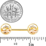 14G 9/16 Clear Gem Gold Tone Leaping Dolphin Barbell Nipple Set