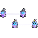 14G 9/16 Clear Bioplast Witch Owl Halloween Nipple Ring Set