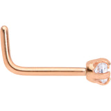 20G 1/4 Clear 2mm CZ Gem Rose Gold Tone L Shaped Nose Ring