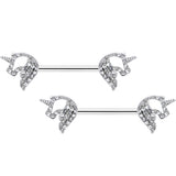 14G 9/16 Clear Gem Silhouette Unicorn Barbell Nipple Ring Set