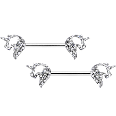 14G 9/16 Clear Gem Silhouette Unicorn Barbell Nipple Ring Set