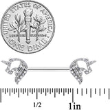 14G 9/16 Clear Gem Silhouette Unicorn Barbell Nipple Ring Set
