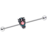 14G Black Gem Pink Orb Owl Industrial Barbell 38mm